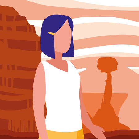young woman in desert landscape dry scene vector illustration designのイラスト素材