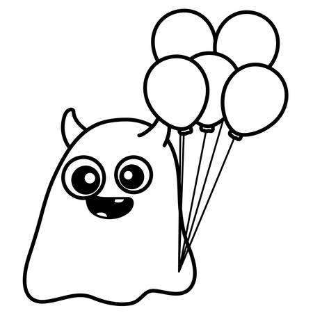 crazy monster with balloons helium character vector illustration designのイラスト素材