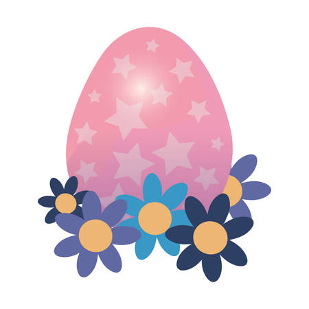egg painted flowers happy easter card vector illustrationのイラスト素材