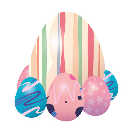 eggs memphis decoration happy easter card vector illustrationのイラスト素材