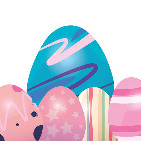 eggs memphis decoration happy easter card vector illustrationのイラスト素材