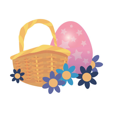 egg basket and flowers happy easter vector illustrationのイラスト素材