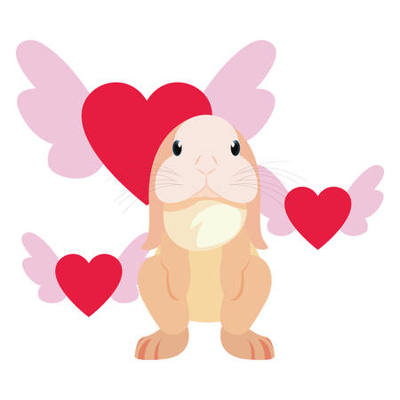 cute rabbit hearts with wings love cartoon vector illustration vector illustrationのイラスト素材