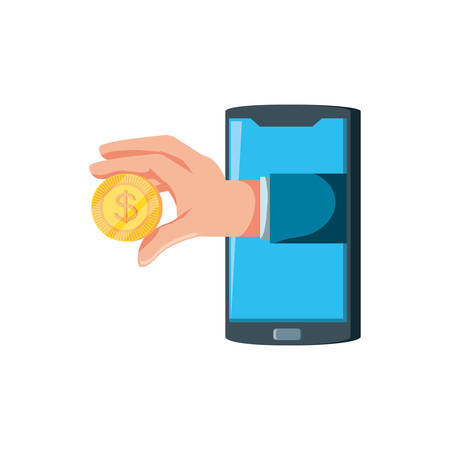 smartphone with hand and coin vector illustration designのイラスト素材