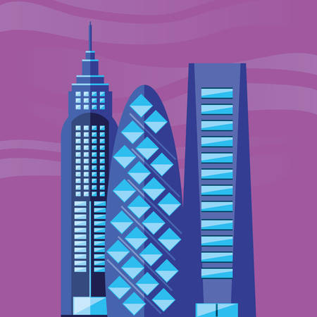 buildings cityscape scene purple sky vector illustration designのイラスト素材
