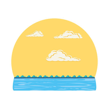 seascape scene day with clouds vector illustration designのイラスト素材