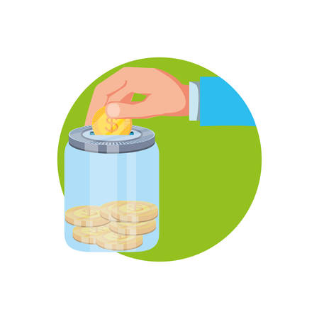 hand and saving jar with money coins vector illustration designのイラスト素材