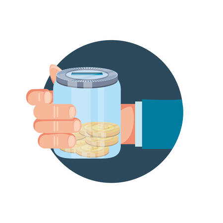 hand and saving jar with money coins vector illustration designのイラスト素材