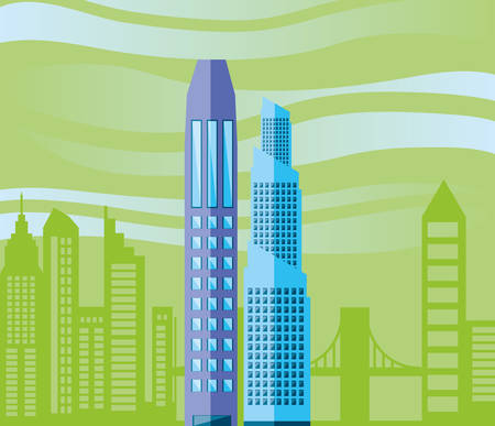 buildings cityscape scene with sky green vector illustration designのイラスト素材
