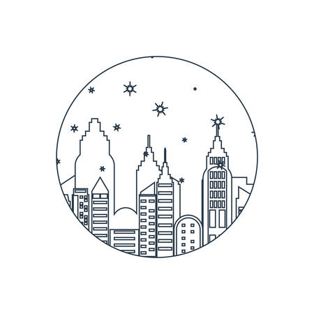 buildings cityscape scene in frame circular vector illustration designのイラスト素材