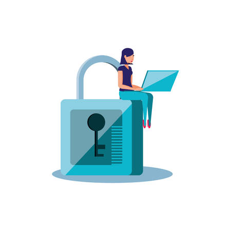 woman with safe secure padlock icon vector illustration designのイラスト素材