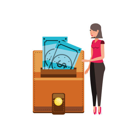 woman and wallet money with bills dollars vector illustration designのイラスト素材