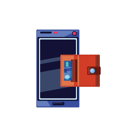 smartphone and wallet money with credit card vector illustration designのイラスト素材