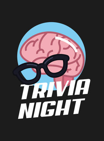 trivia night brain eyeglasses lettering  vector illustrationのイラスト素材