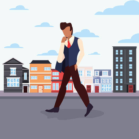 man walking in the city street activity vector illustrationのイラスト素材
