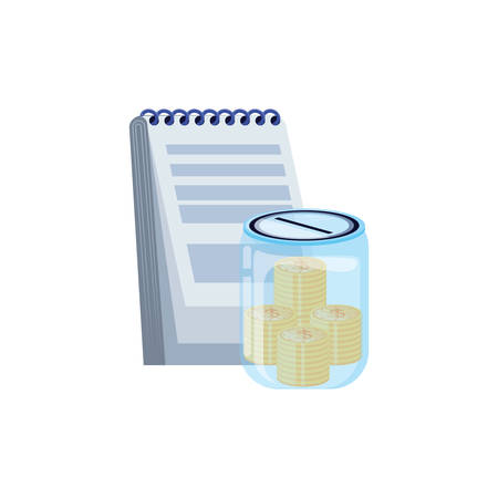 saving jar with money coins and notepad vector illustration designのイラスト素材