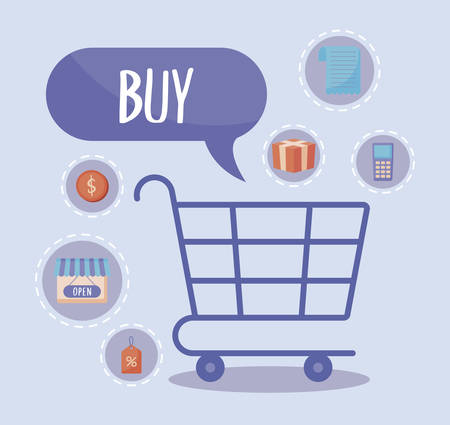 shopping cart with set icons vector illustration designのイラスト素材