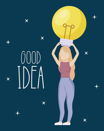 woman holding light bulb idea icon vector illustration designのイラスト素材