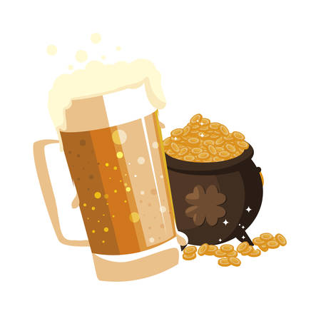 saint patrick cauldron with treasure coins and beer vector illustration designのイラスト素材