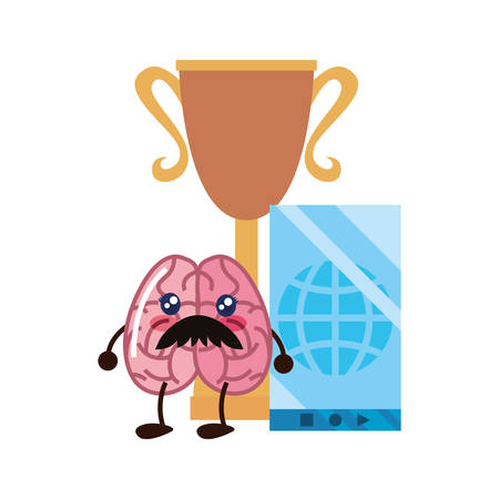 brain cartoon education mobile trophy vector illustrationのイラスト素材
