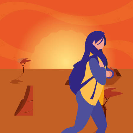 landscape natural with woman portrait vector illustrationのイラスト素材
