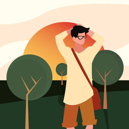 landscape nature with standing man vector illustrationのイラスト素材