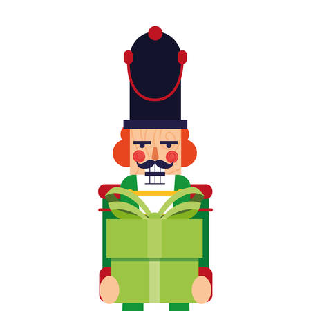 christmas nutcracker holding gift box vector illustrationのイラスト素材