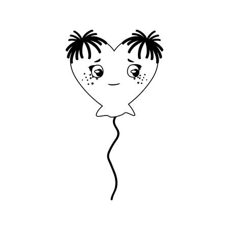 balloon helium with female heart kawaii character shape vector illustration designのイラスト素材