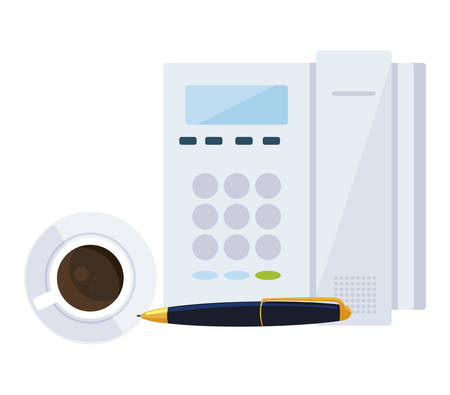 coffee cup drink with telephone and pen vector illustration designのイラスト素材