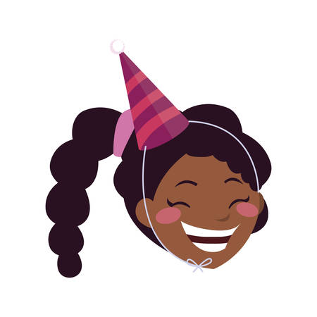 cute happy black girl with birthday hat vector illustration designのイラスト素材