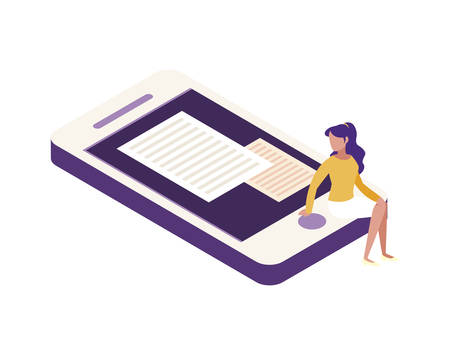 smartphone with mini people workers vector illustration designのイラスト素材