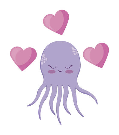 cute octopuses with hearts love vector illustration designのイラスト素材