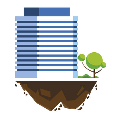 urban building in terrain ground with trees vector illustration designのイラスト素材