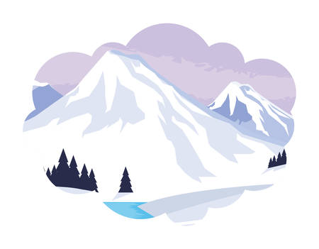 mountains with forest pines snowscape scene vector illustration designのイラスト素材