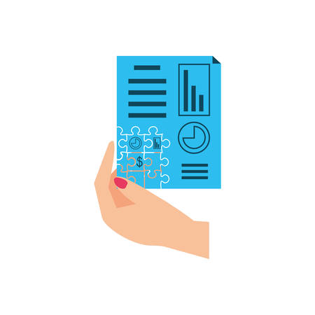 hand with puzzle pieces in shape document statistic vector illustration designのイラスト素材
