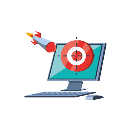 desktop computer with target and rocket vector illustration designのイラスト素材