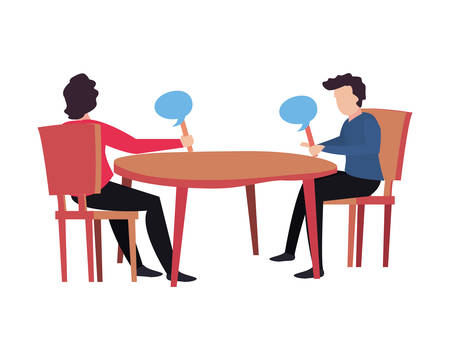 men playing trivia with speech bubble vector illustrationのイラスト素材