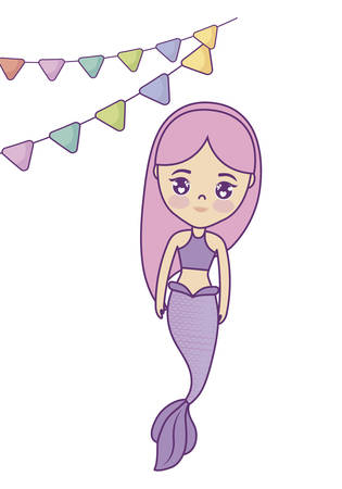 cute mermaid with garlands hanging vector illustration designのイラスト素材