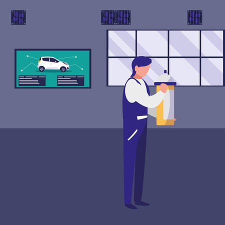 mechanic worker with extinguisher fire vector illustration designのイラスト素材