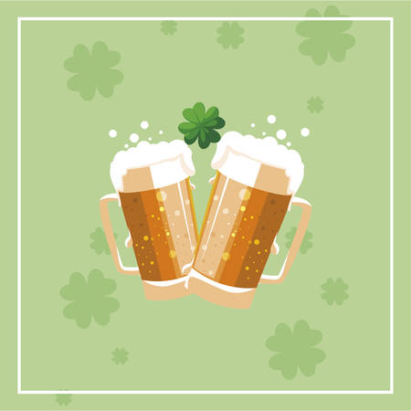 saint patrick beer jar with clover leaf vector illustration designのイラスト素材