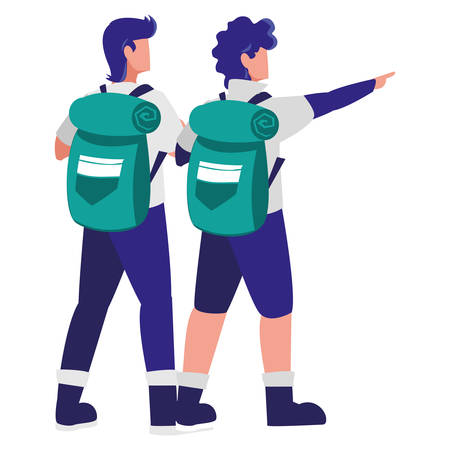 adventurous men with travelbag vector illustration designのイラスト素材