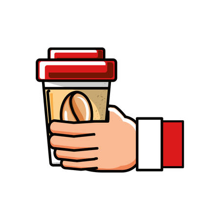 hand with coffee container plastic vector illustration designのイラスト素材