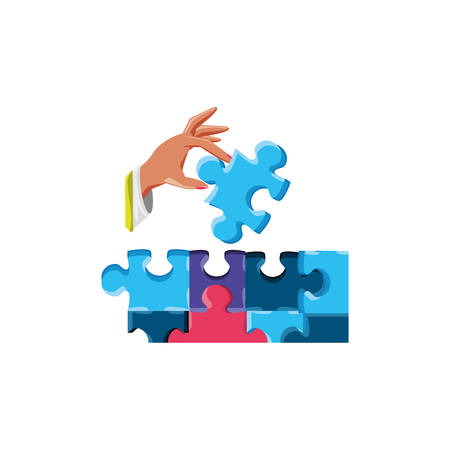 hand with set of puzzle pieces isolated icon vector illustration designのイラスト素材