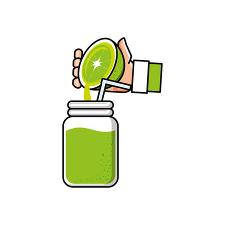hand with delicious and fresh lemonade vector illustration designのイラスト素材