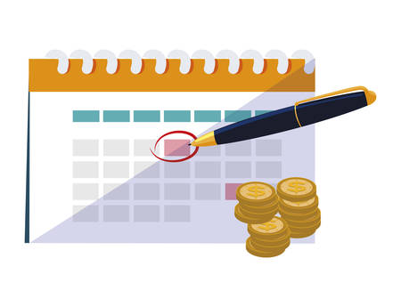 coins money with calendar and pen vector illustration designのイラスト素材