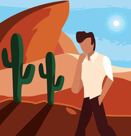 man posing in the desert landscape vector illustrationのイラスト素材