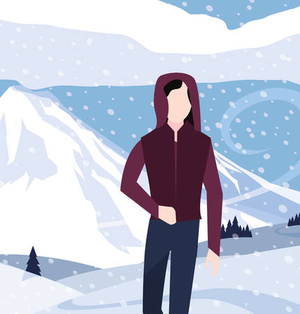 man in the winter scene landscape vector illustrationのイラスト素材