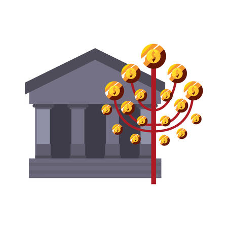 bank tree coins money on white background vector illustrationのイラスト素材