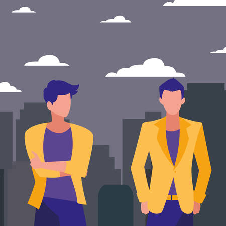 men walking in the city street vector illustrationのイラスト素材