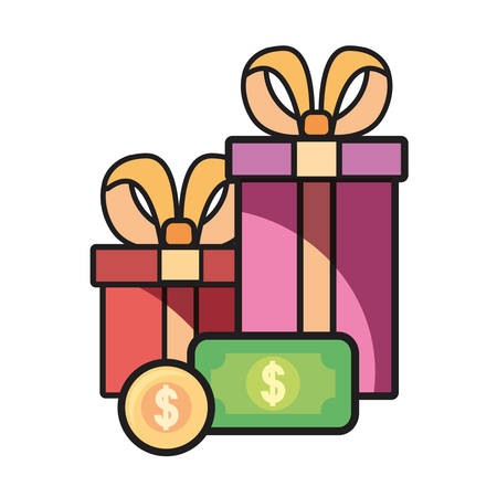 online shopping gifts and money on white background vector illustrationのイラスト素材